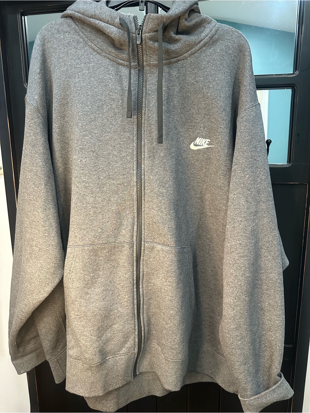 Nike Heather Gray Zip Hoodie with White Swoosh